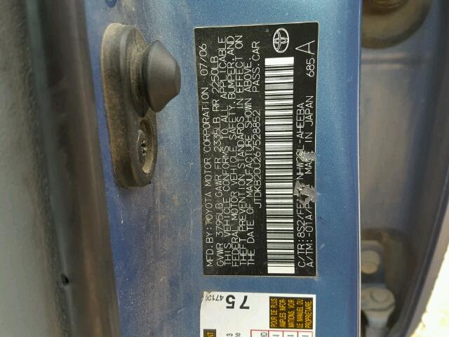 JTDKB20U267528852 - 2006 TOYOTA PRIUS BLUE photo 10