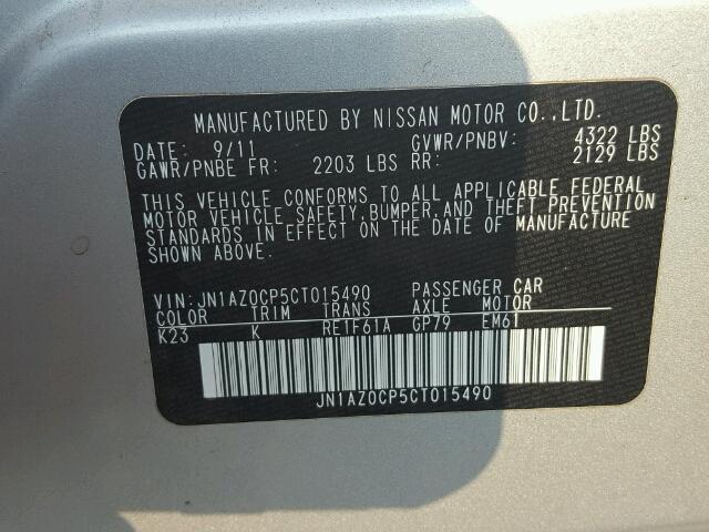 JN1AZ0CP5CT015490 - 2012 NISSAN LEAF SV SILVER photo 10