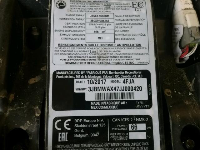 3JBMWAX47JJ000420 - 2018 CAN-AM RENEGADE X 黑色 照片 10