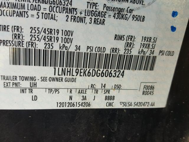 1LNHL9EK6DG606324 - 2013 LINCOLN MKS BLACK photo 10