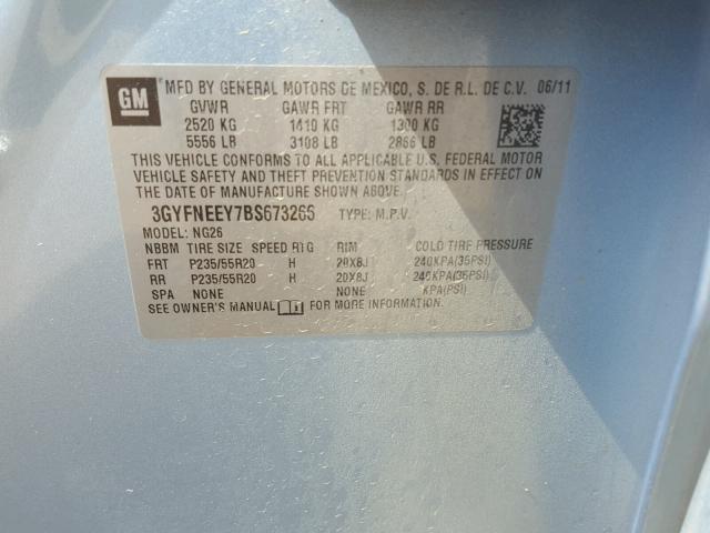 3GYFNEEY7BS673266 - 2011 CADILLAC SRX PERFOR 蓝色 照片 10