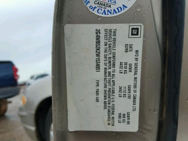 2G4WB52K2W1534951 - 1998 BUICK REGAL LS 金色 照片 10