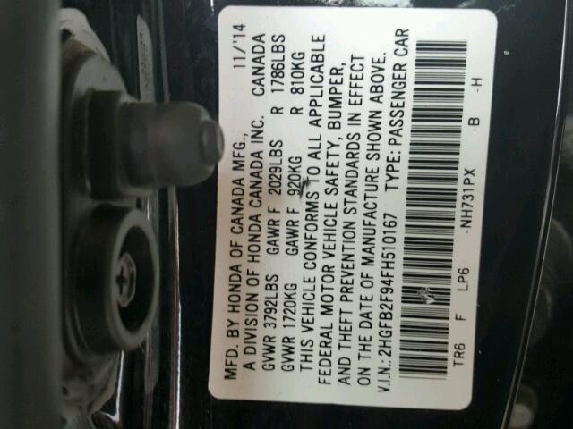 2HGFB2F94FH510167 - 2015 HONDA CIVIC EXL 黑色 照片 10