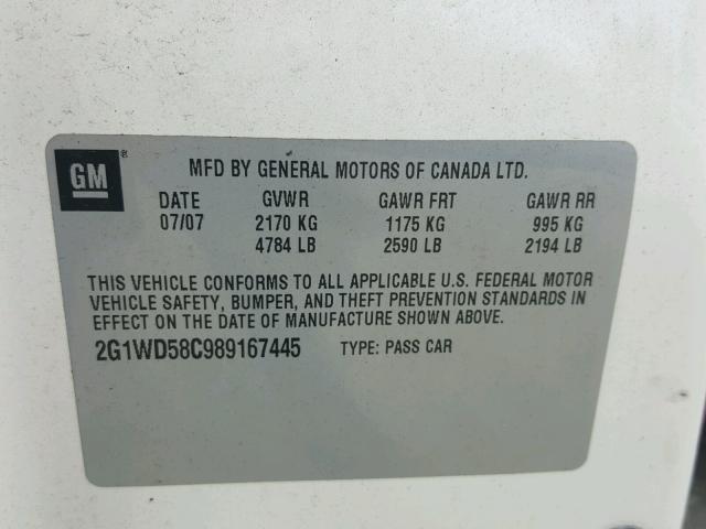 2G1WD58C989167445 - 2008 CHEVROLET IMPALA SUP WHITE photo 10