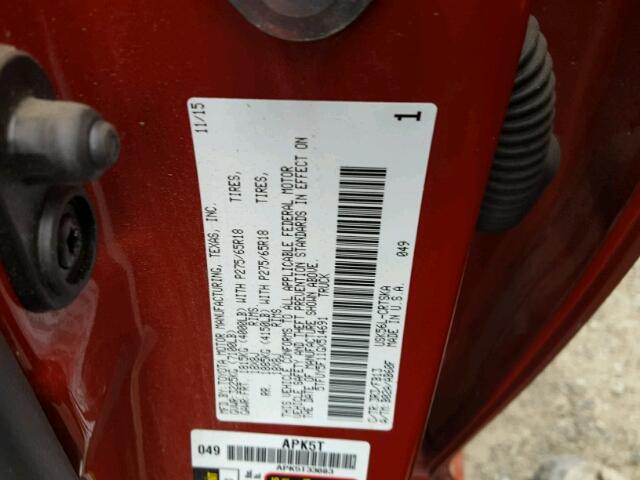 5TFUY5F11GX514691 - 2016 TOYOTA TUNDRA DOU RED photo 10