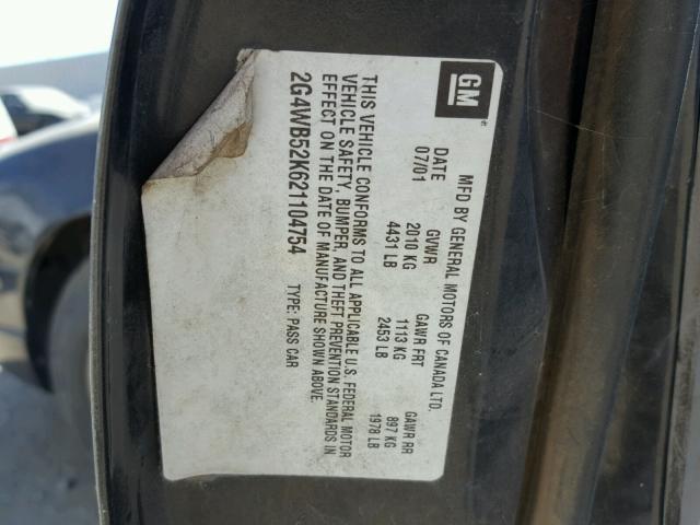 2G4WB52K621104754 - 2002 BUICK REGAL LS 黑色 照片 10