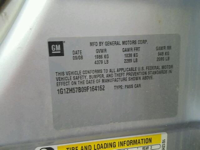 1G1ZH57B09F164162 - 2009 CHEVROLET MALIBU 1LT 银色 照片 10