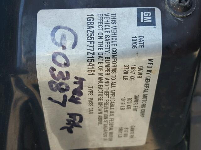 1G8AZ55F77Z154161 - 2007 SATURN ION LEVEL BLUE photo 10