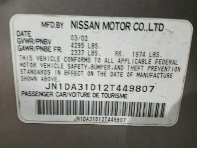 JN1DA31D12T449807 - 2002 NISSAN MAXIMA GLE SILVER photo 10