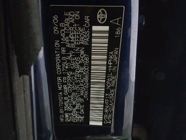 JTKKT624865007687 - 2006 TOYOTA SCION XA ლურჯი ფოტო 10