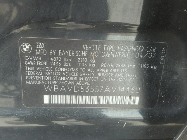 WBAVD53557AV14460 - 2007 BMW 335 XI BLACK photo 10