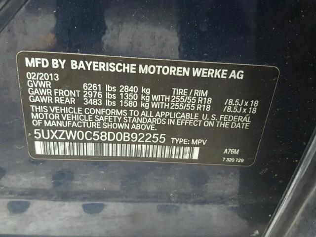 5UXZW0C58D0B92255 - 2013 BMW X5 XDRIVE3 BLUE photo 10