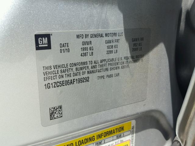 1G1ZC5E06AF199292 - 2010 CHEVROLET MALIBU 1LT 银色 照片 10