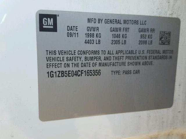 1G1ZB5E04CF165356 - 2012 CHEVROLET MALIBU LS Ağ foto 10