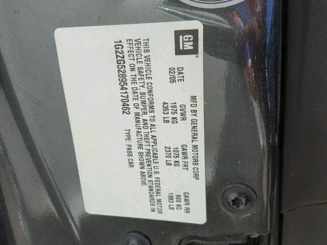 1G2ZG528954170462 - 2005 PONTIAC G6 GRAY photo 10