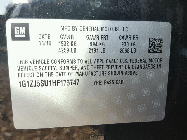 1G1ZJ5SU1HF175747 - 2017 CHEVROLET MALIBU HYB 黑色 照片 10