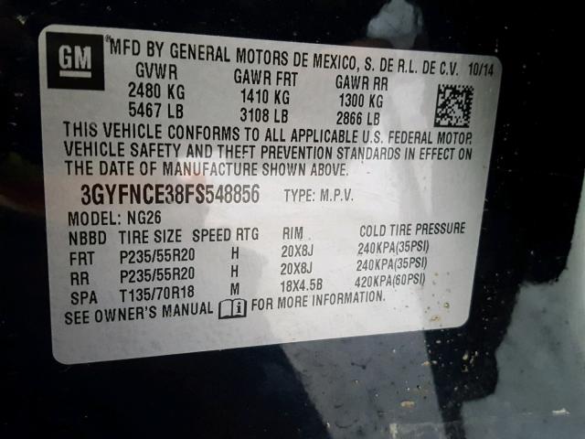 3GYFNCE38FS548856 - 2015 CADILLAC SRX PERFOR 蓝色 照片 10