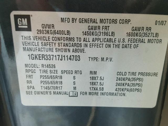 1GKER33717J114703 - 2007 GMC ACADIA SLT ნაცრისფერი ფოტო 10