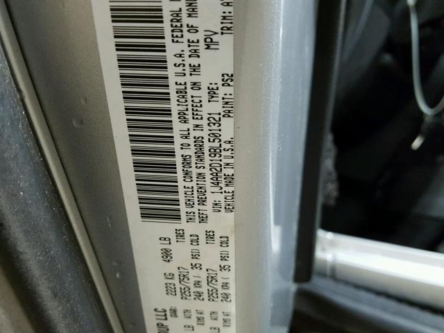 1J4AA2D19BL501321 - 2011 JEEP WRANGLER S SILVER photo 10