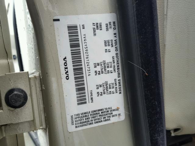 YV4CY592761247314 - 2006 VOLVO XC90 GREEN photo 10