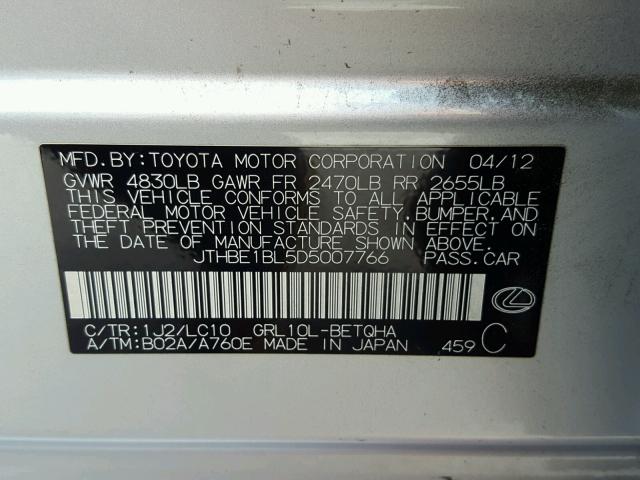 JTHBE1BL5D5007766 - 2013 LEXUS GS 350 SILVER photo 10