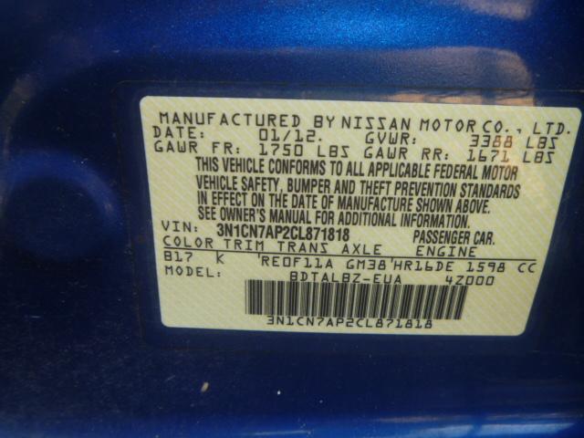 3N1CN7AP2CL871818 - 2012 NISSAN VERSA S BLUE photo 10