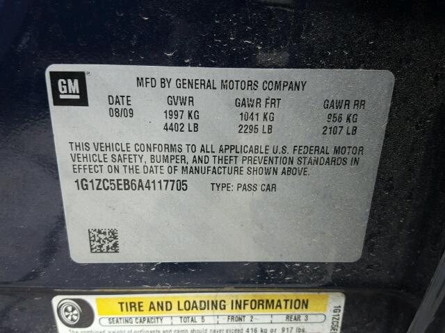 1G1ZC5EB6A4117705 - 2010 CHEVROLET MALIBU 1LT 蓝色 照片 10