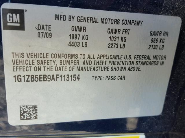 1G1ZB5EB9AF113154 - 2010 CHEVROLET MALIBU LS Mavi foto 10