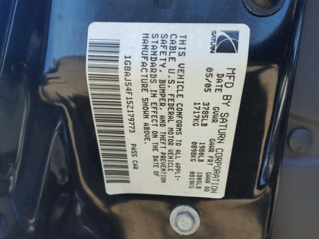 1G8AJ54F15Z179773 - 2005 SATURN ION LEVEL BLUE photo 10