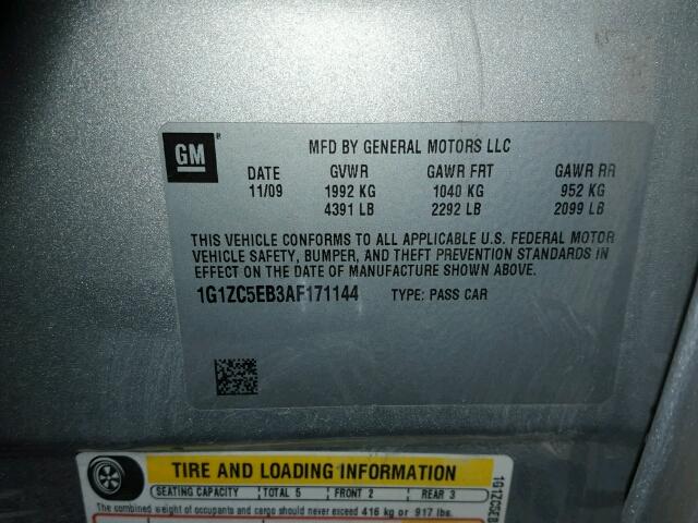 1G1ZC5EB3AF171144 - 2010 CHEVROLET MALIBU 1LT SILVER photo 10