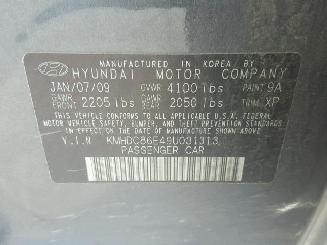 KMHDC86E49U031313 - 2009 HYUNDAI ELANTRA TO GRAY photo 10