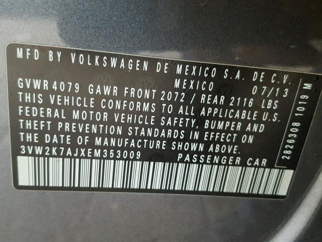 3VW2K7AJXEM353009 - 2014 VOLKSWAGEN JETTA BASE Մոխրագույն լուսանկար 10