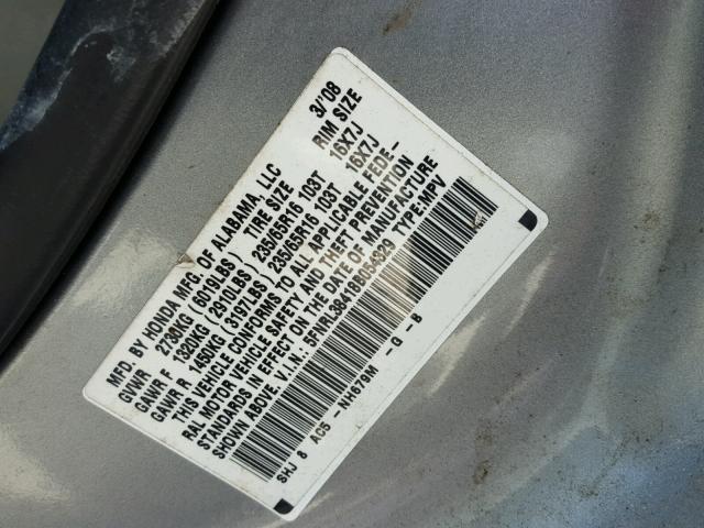5FNRL38418B054329 - 2008 HONDA ODYSSEY EX WHITE photo 10