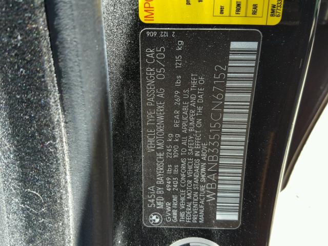 WBANB33515CN67152 - 2005 BMW 545 I BLACK photo 10