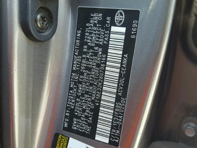4T1BE32K26U706166 - 2006 TOYOTA CAMRY LE GRAY photo 10