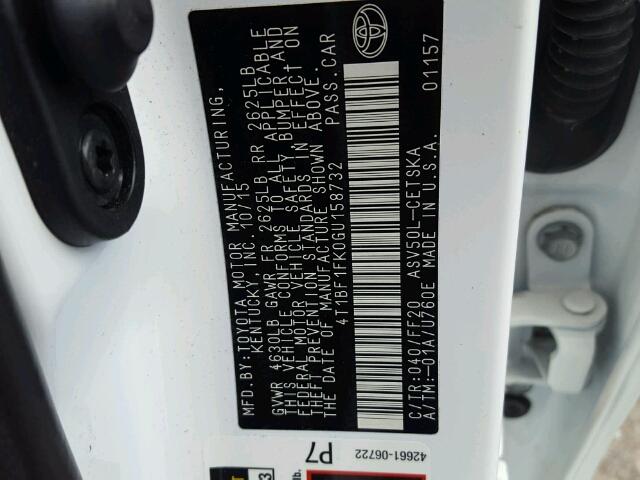 4T1BF1FK0GU158732 - 2016 TOYOTA CAMRY LE 白色 照片 10