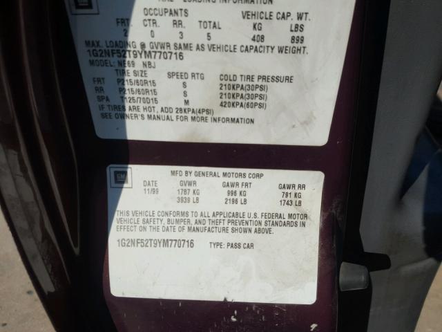 1G2NF52T9YM770716 - 2000 PONTIAC GRAND AM S Qəhvəyi foto 10