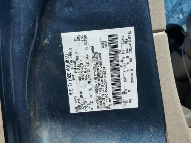 1FMCU5K3XAKC16784 - 2010 FORD ESCAPE HYB BLUE photo 10