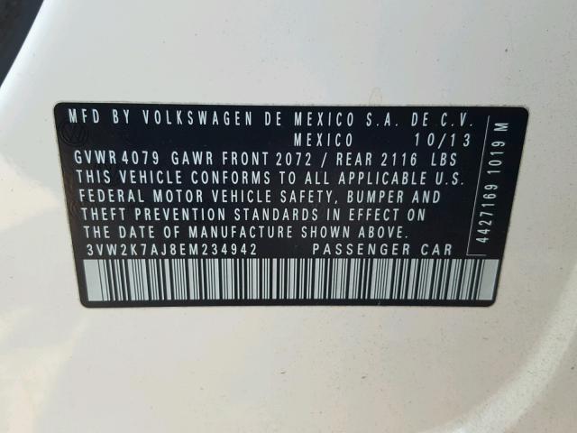 3VW2K7AJ8EM234942 - 2014 VOLKSWAGEN JETTA BASE Սպիտակ լուսանկար 10