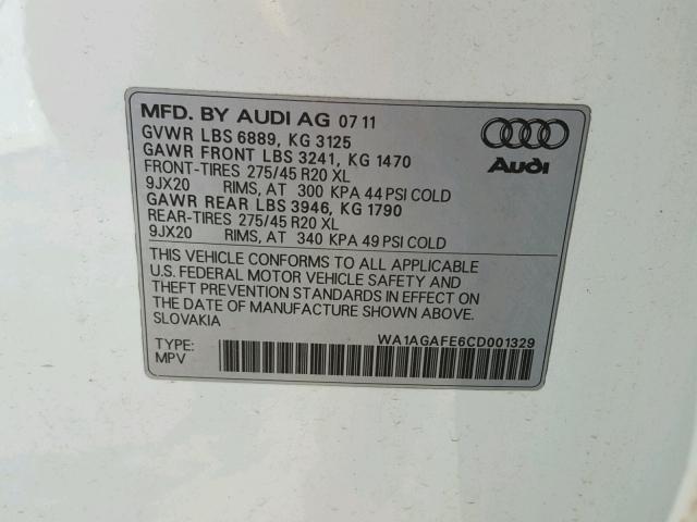 WA1AGAFE6CD001329 - 2012 AUDI Q7 PRESTIG WHITE photo 10