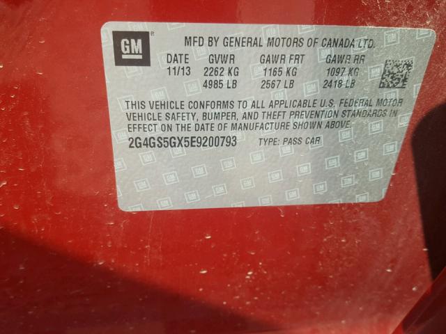 2G4GS5GX5E9200793 - 2014 BUICK REGAL PREM RED photo 10