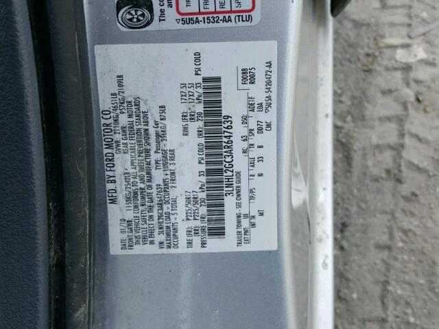 3LNHL2GC3AR647639 - 2010 LINCOLN MKZ Արծաթագույն լուսանկար 10