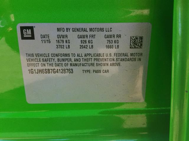 1G1JH6SB7G4128763 - 2016 CHEVROLET SONIC RS GREEN photo 10