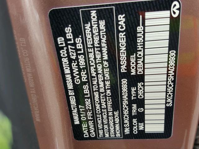 SJKCH5CP5HA036930 - 2017 INFINITI QX30 BASE GOLD photo 10