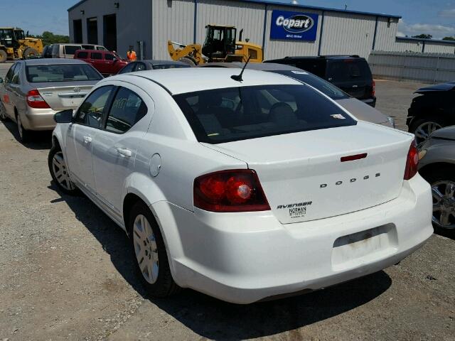 1C3CDZAB8CN274757 - 2012 DODGE AVENGER SE WHITE photo 3