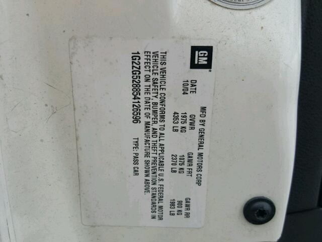 1G2ZG528854126596 - 2005 PONTIAC G6 WHITE photo 10