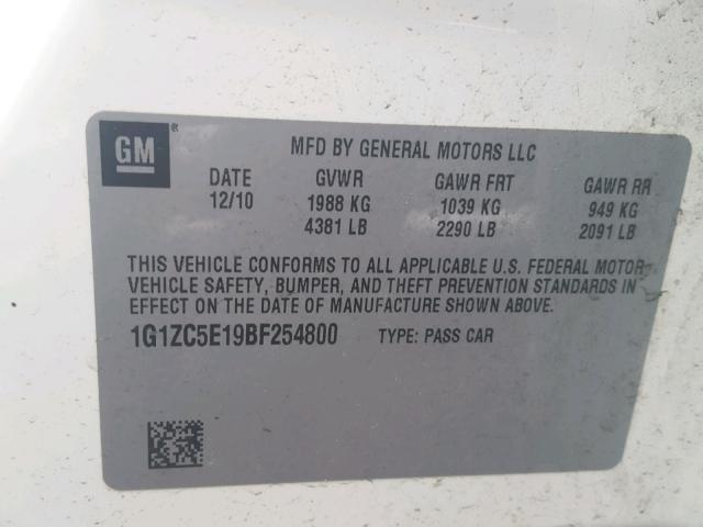 1G1ZC5E19BF254800 - 2011 CHEVROLET MALIBU 1LT 白色 照片 10