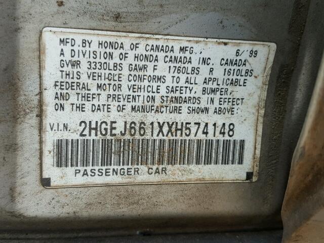 2HGEJ661XXH574148 - 1999 HONDA CIVIC SILVER photo 10