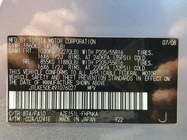 JTLKE50E491076027 - 2009 TOYOTA SCION XB Mavi foto 10