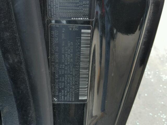 WBABN33462JW52951 - 2002 BMW 325CI BLACK photo 10